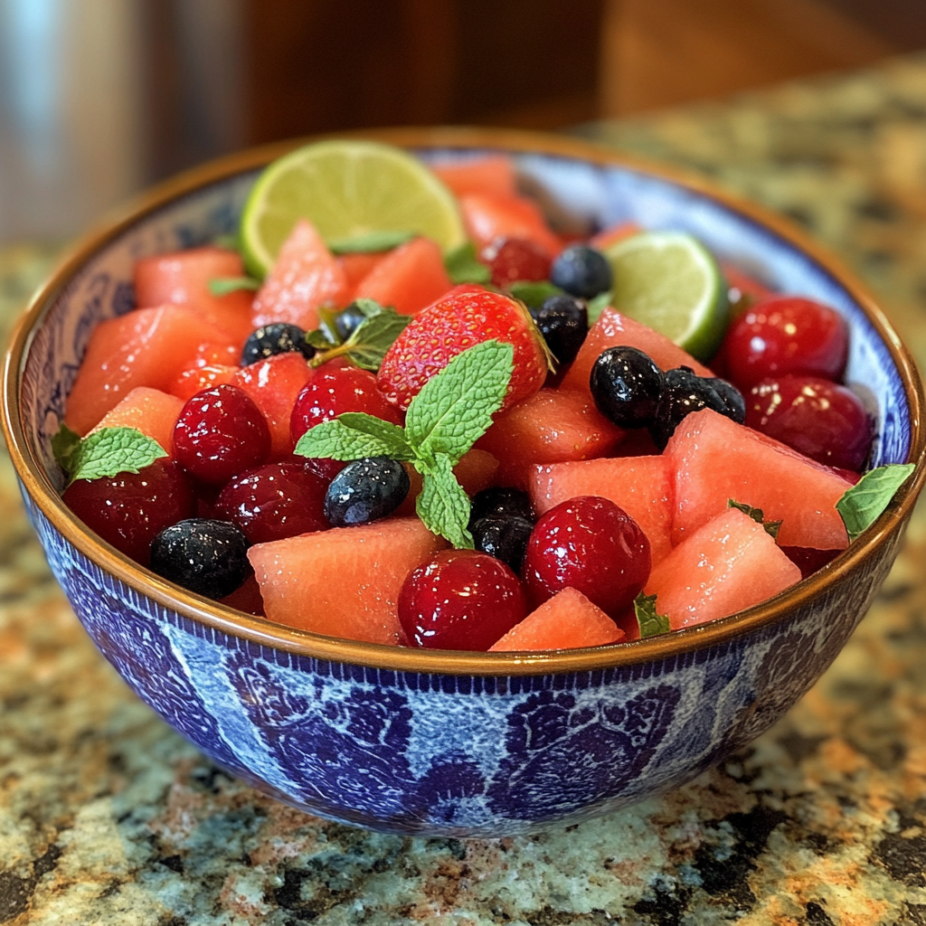 Watermelon Fruit Salad with Lime Mint Dressing