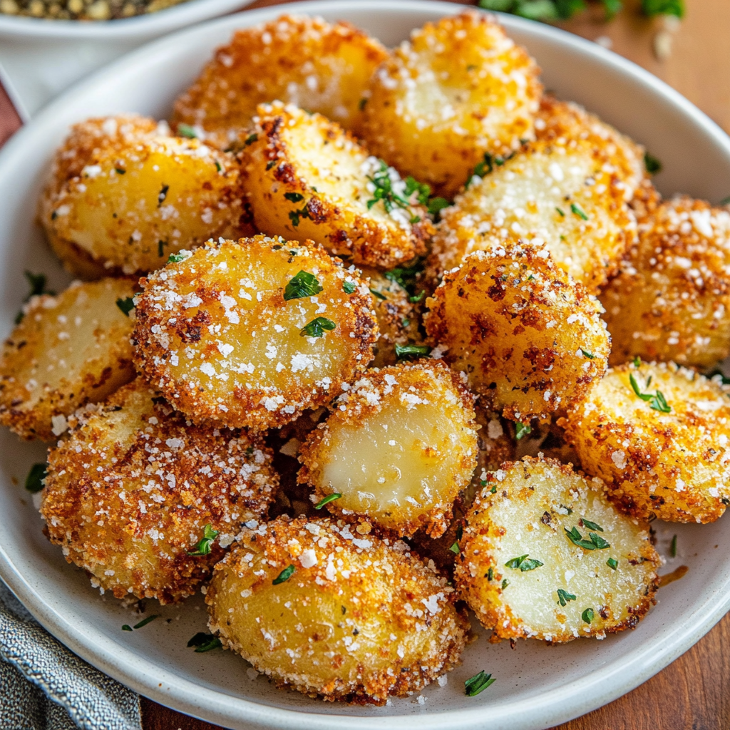 Crispy Garlic Parmesan Crusted Potatoes