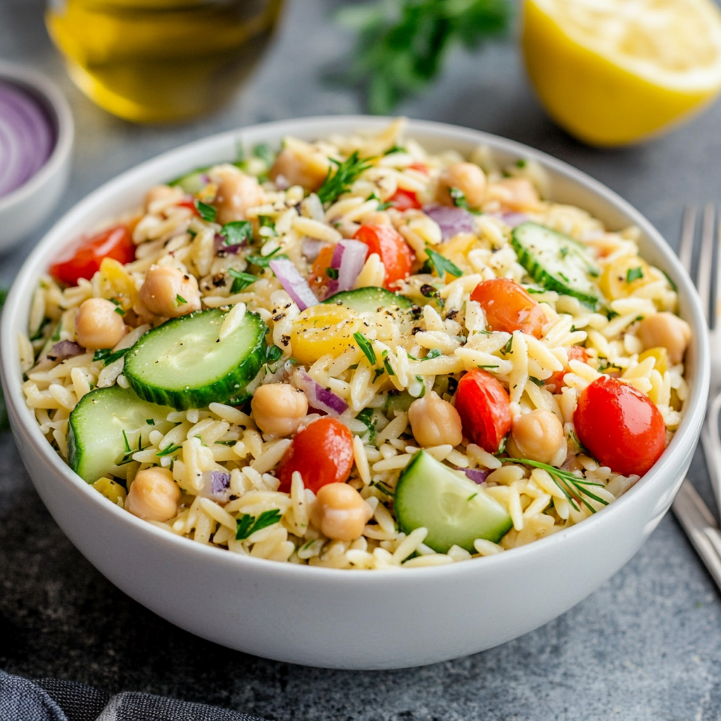 Orzo Salad with Chickpeas & Cucumbers