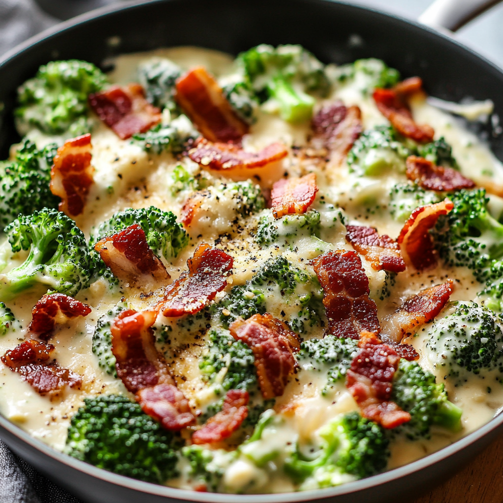 Creamy Garlic Parmesan Broccoli with Bacon
