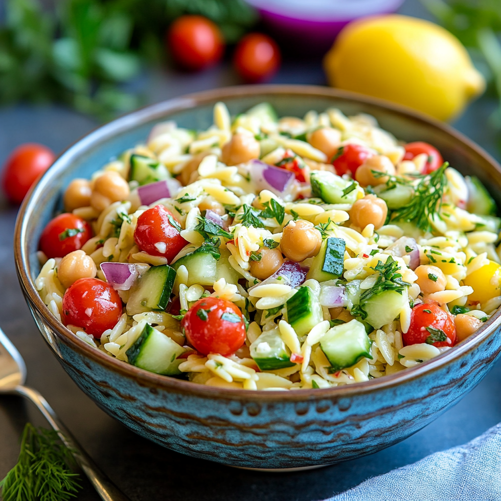 Orzo Salad with Chickpeas & Cucumbers
