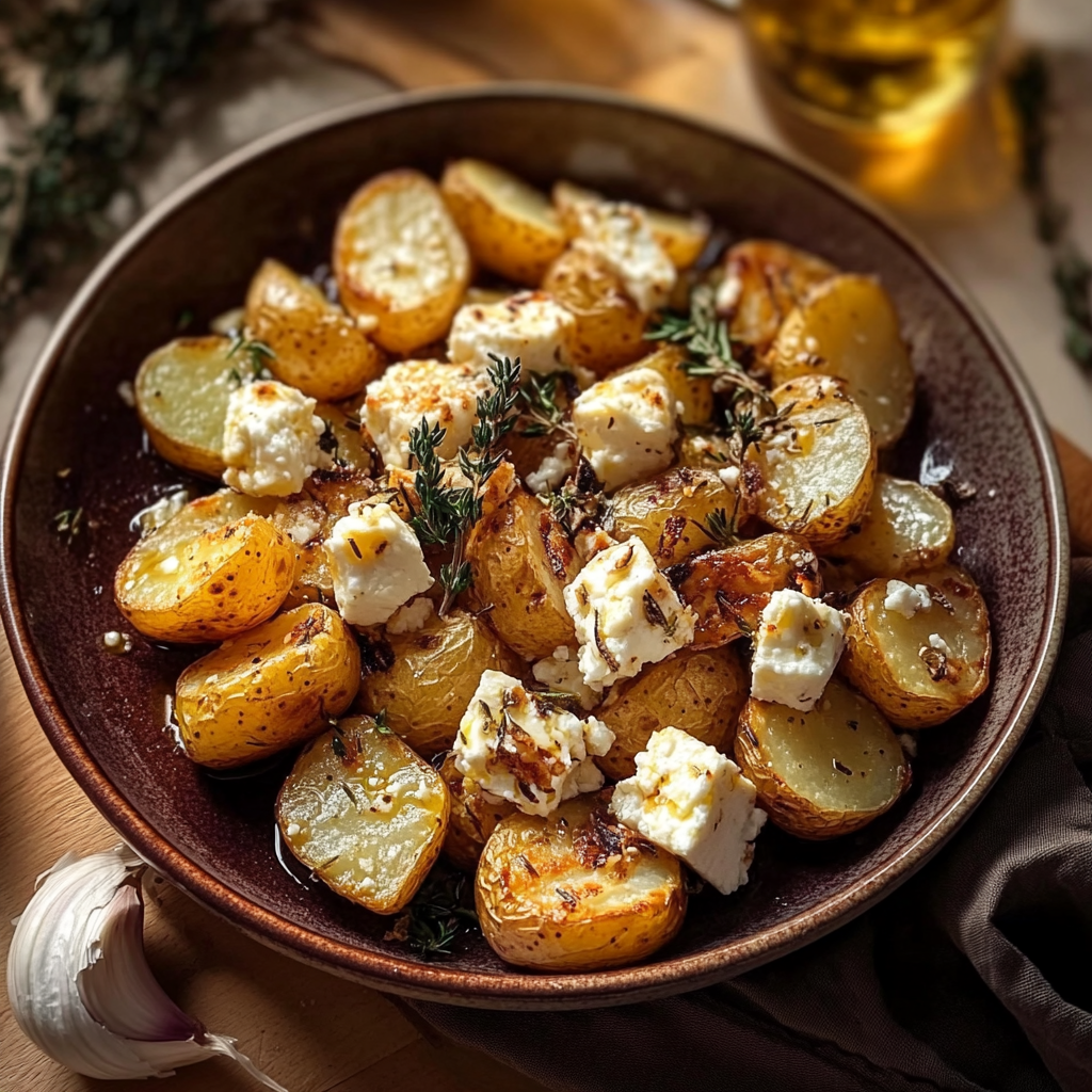 Roasted Potatoes with Baked Feta and Garlic