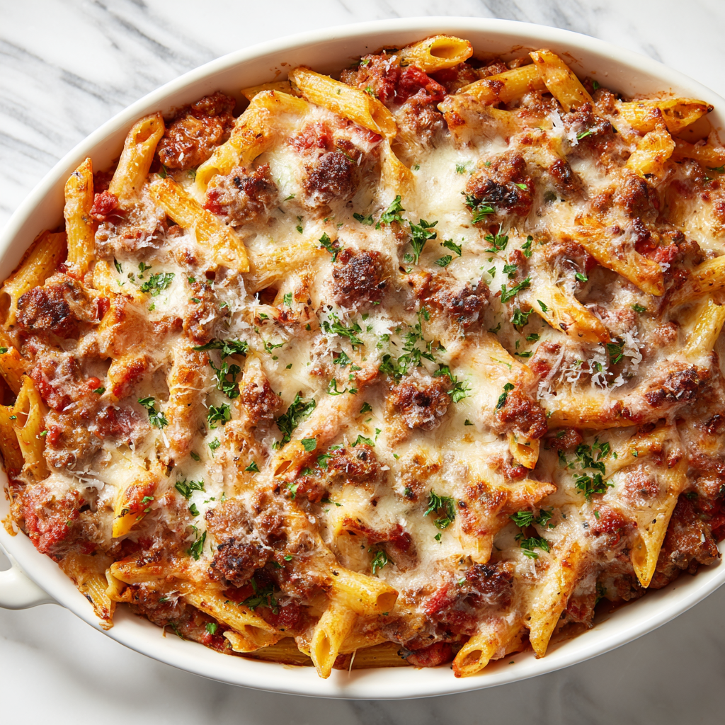 Baked Penne with Italian Sausage & Mozzarella