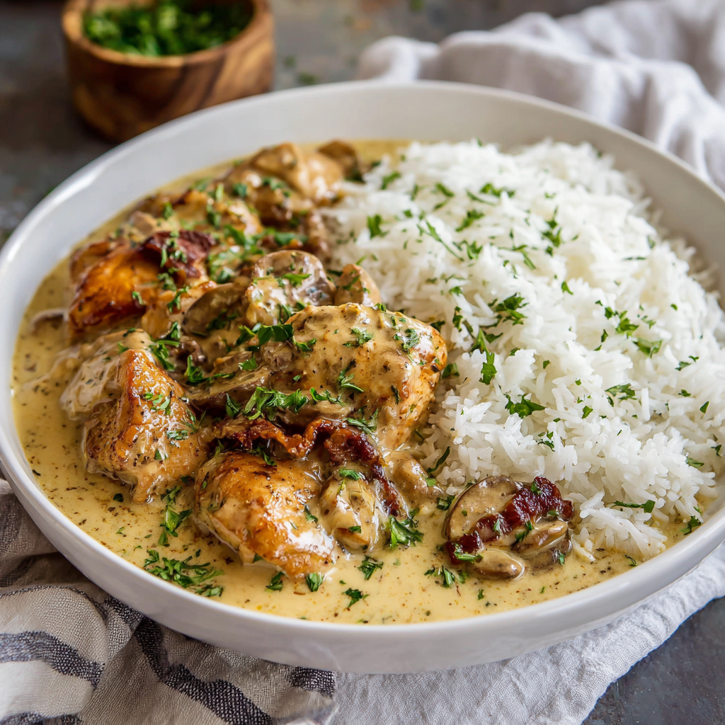 Creamy Smothered Chicken with White Rice