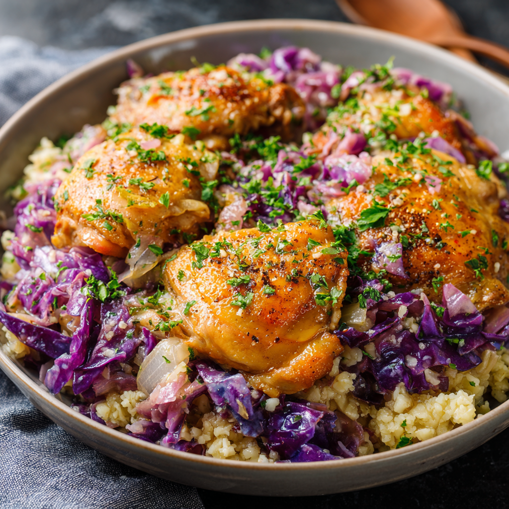 Crockpot Chicken Thighs with Cabbage & Cauliflower Rice