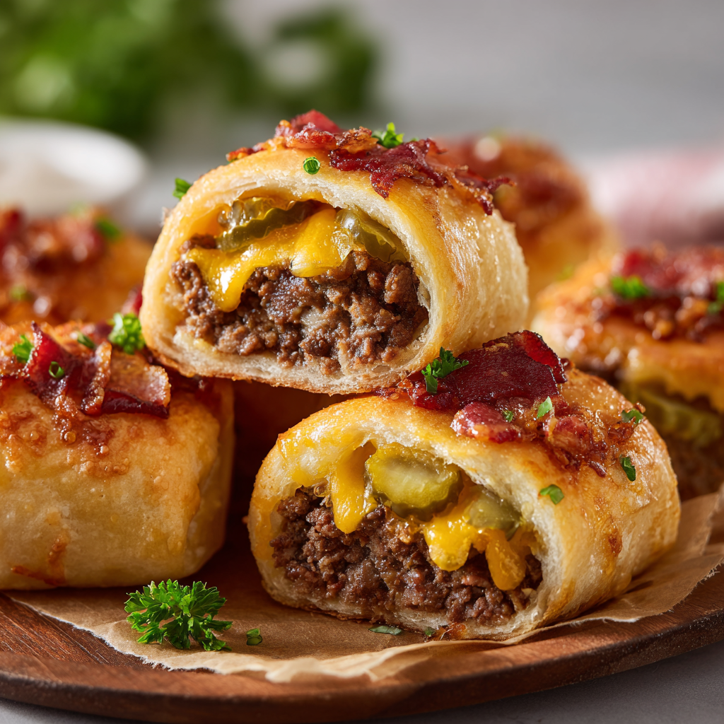 Garlic Butter Bacon Cheeseburger Rollups