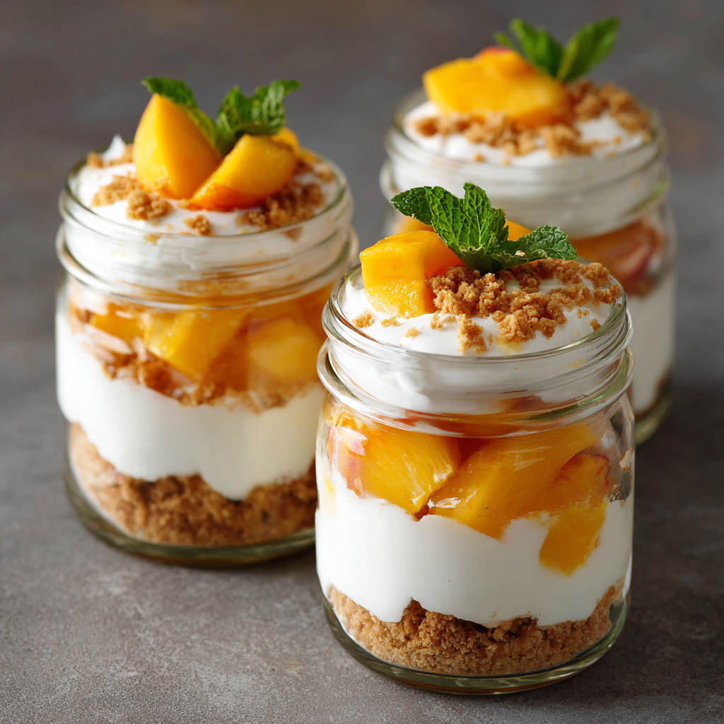 No-Bake Mason Jar Peach Cheesecake
