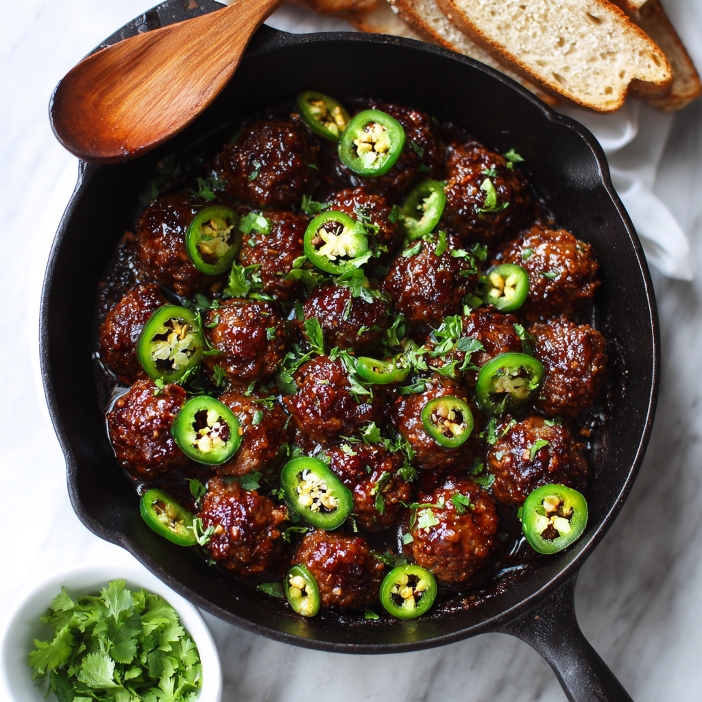 One-Pan Honey Jalapeño Sticky Meatballs