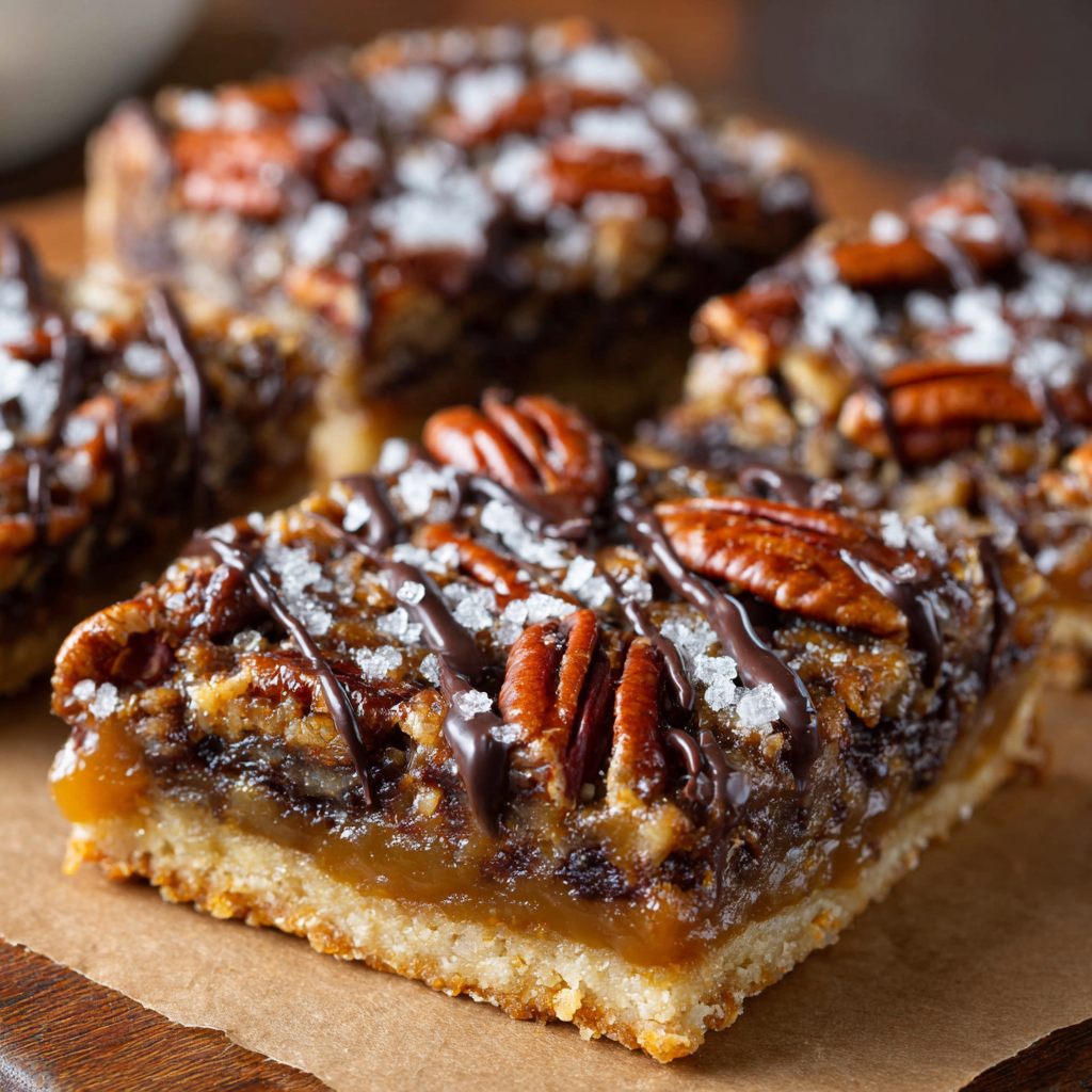 Salted Caramel and Chocolate Pecan Pie Bars