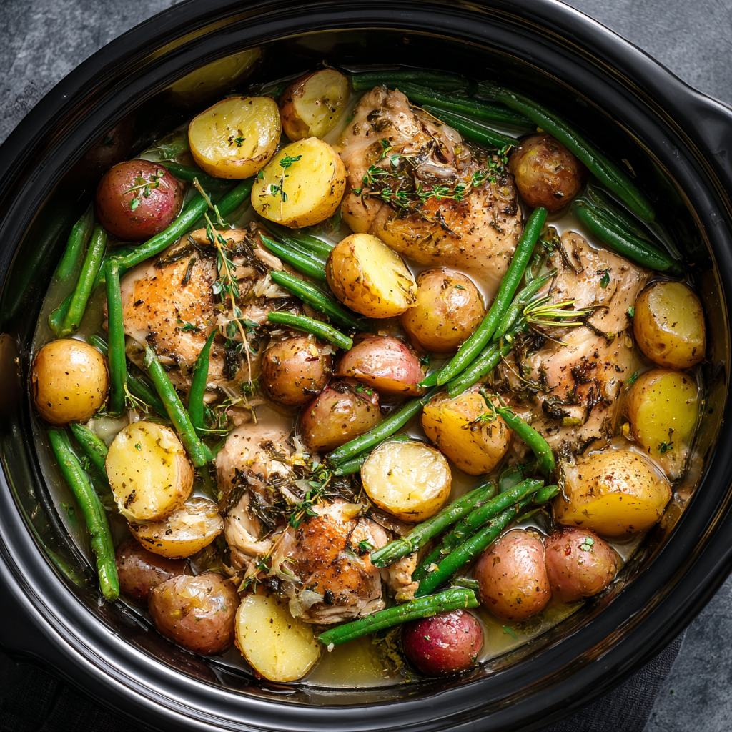Slow Cooker Garlic Herb Chicken with Potatoes & Green Beans