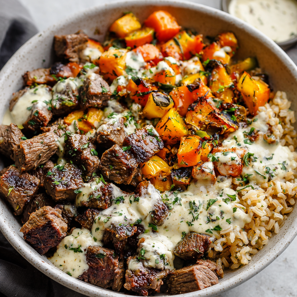 Garlic Herb Steak & Butternut Squash Bowls