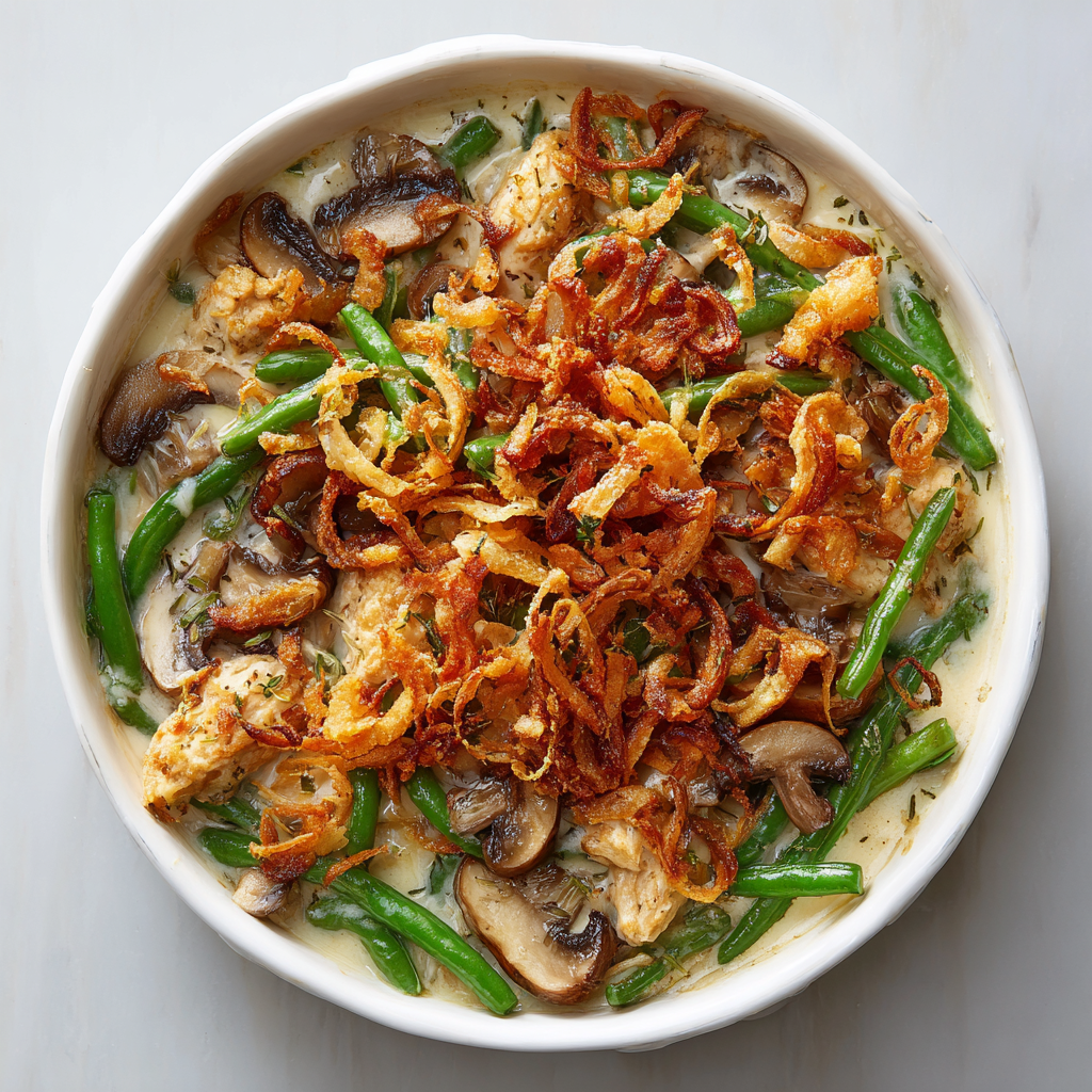 Creamy Chicken Green Bean Casserole with Crispy Onions