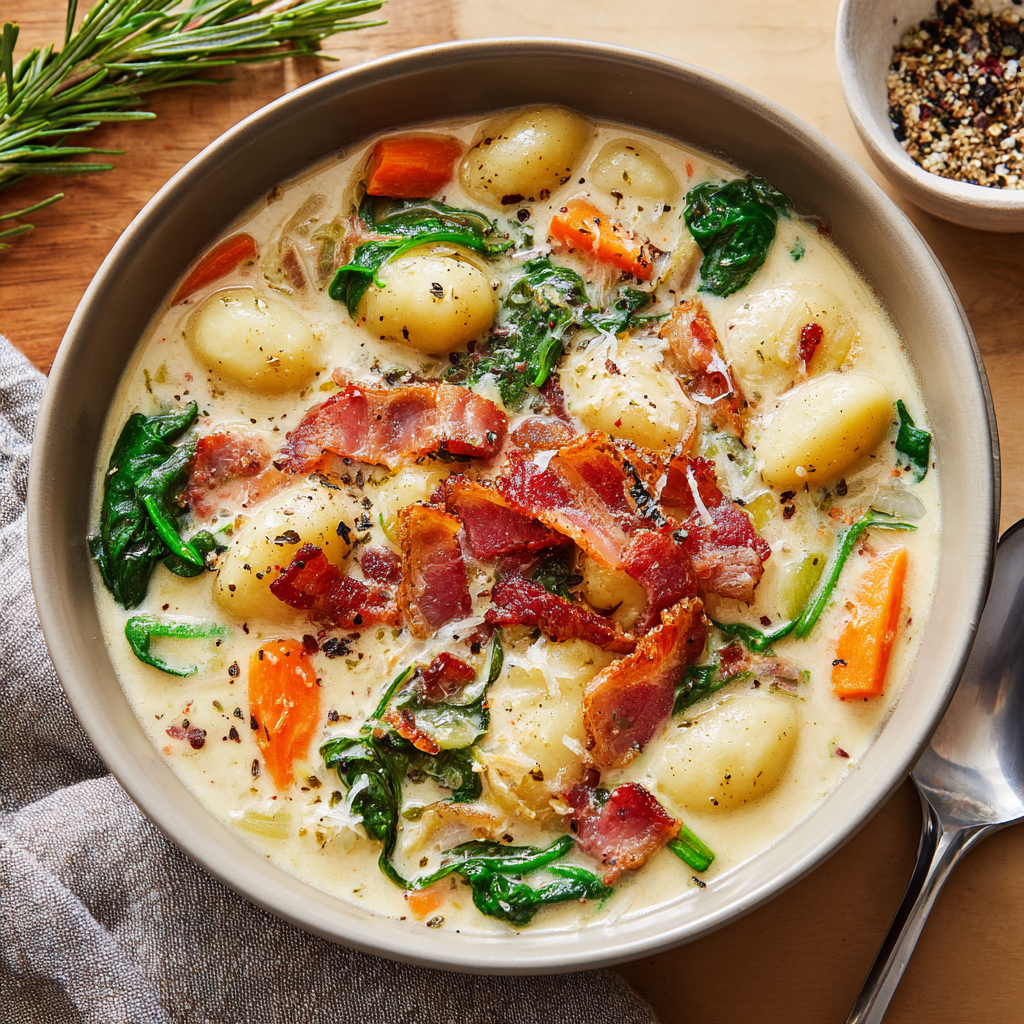 Creamy Gnocchi Soup with Rosemary Bacon