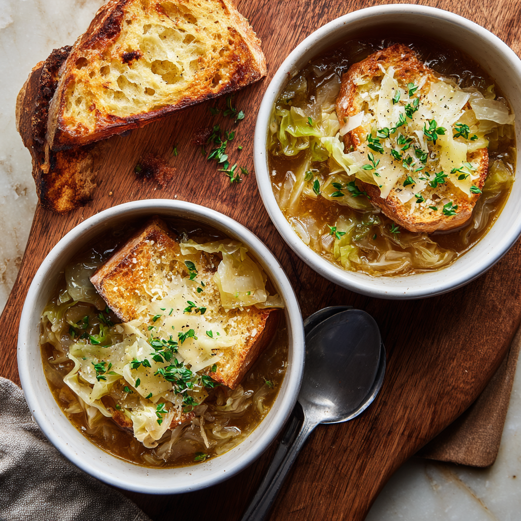 French Onion Cabbage Soup with Gruyère