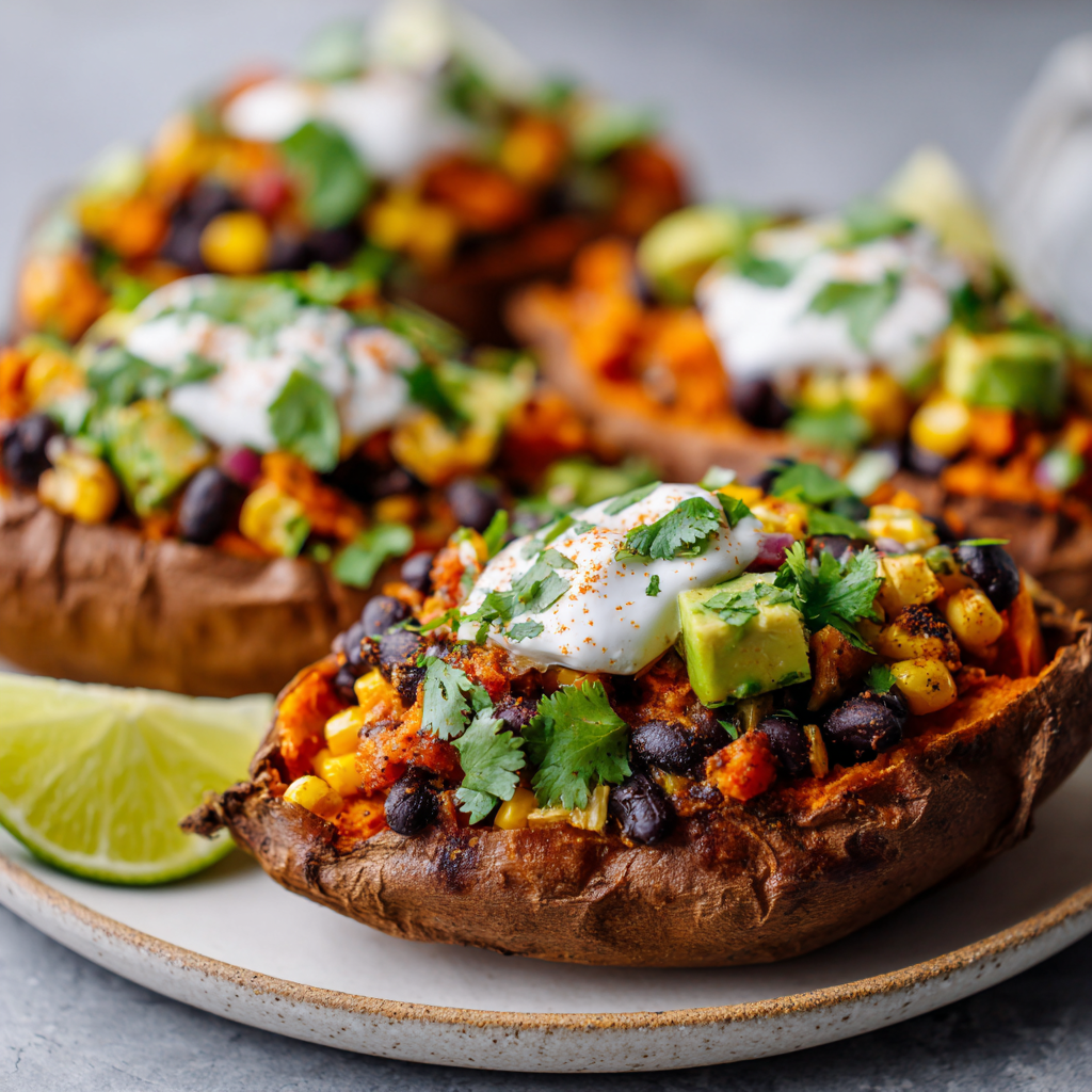 Stuffed Sweet Potatoes with Black Beans & Avocado