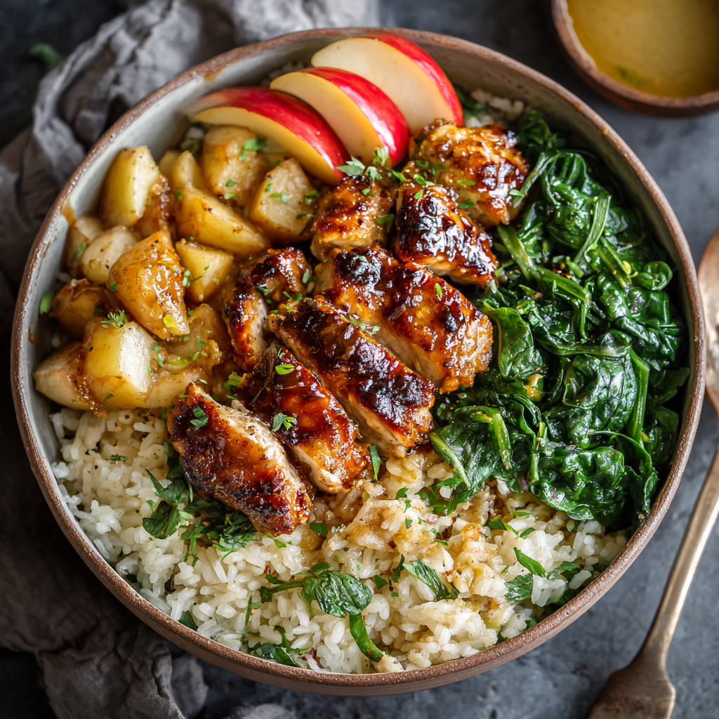 Honey Garlic Chicken & Apple Cider Rice Bowls