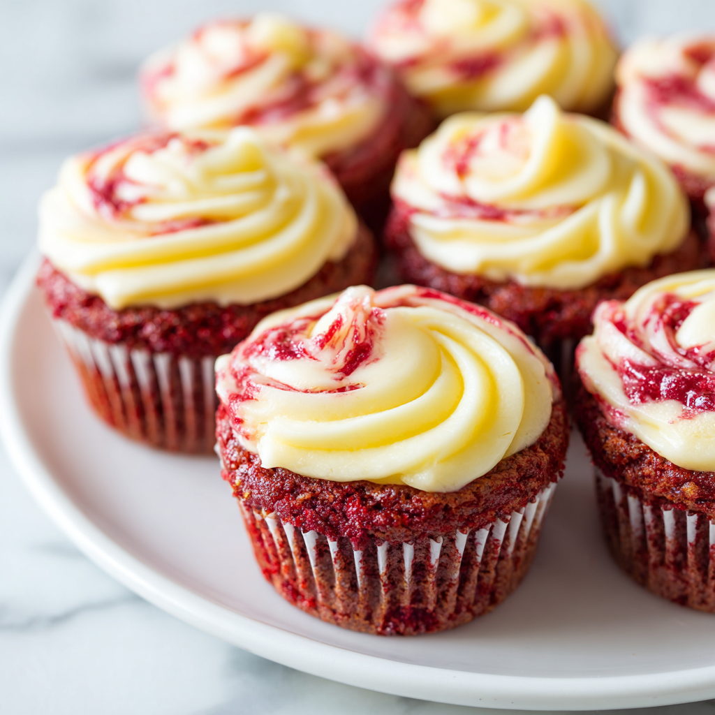 Bite-Sized Red Velvet Cupcakes with Cream Cheese Swirl