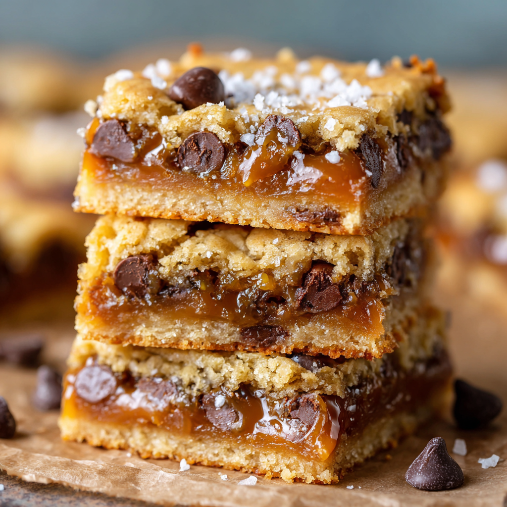 Gooey Salted Caramel Chocolate Chip Cookie Bars