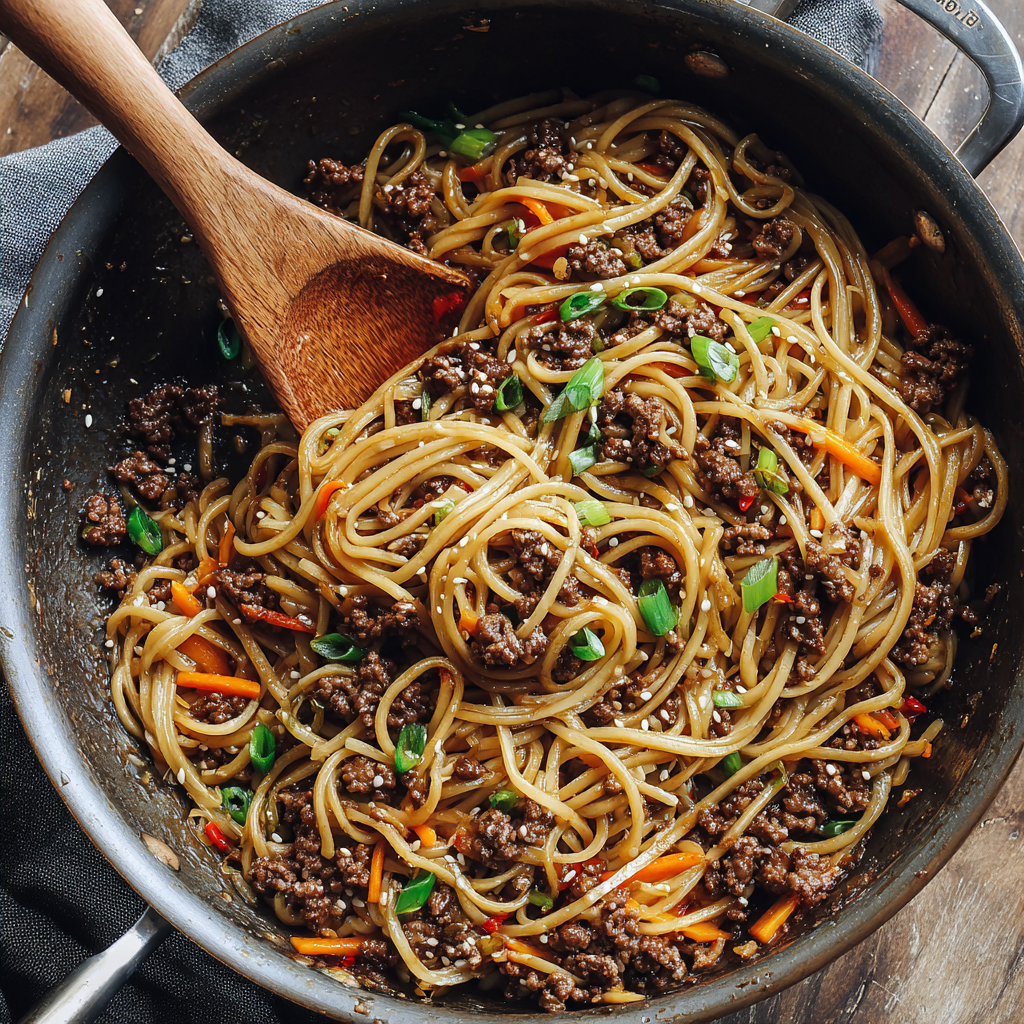 Mongolian Ground Beef Noodles