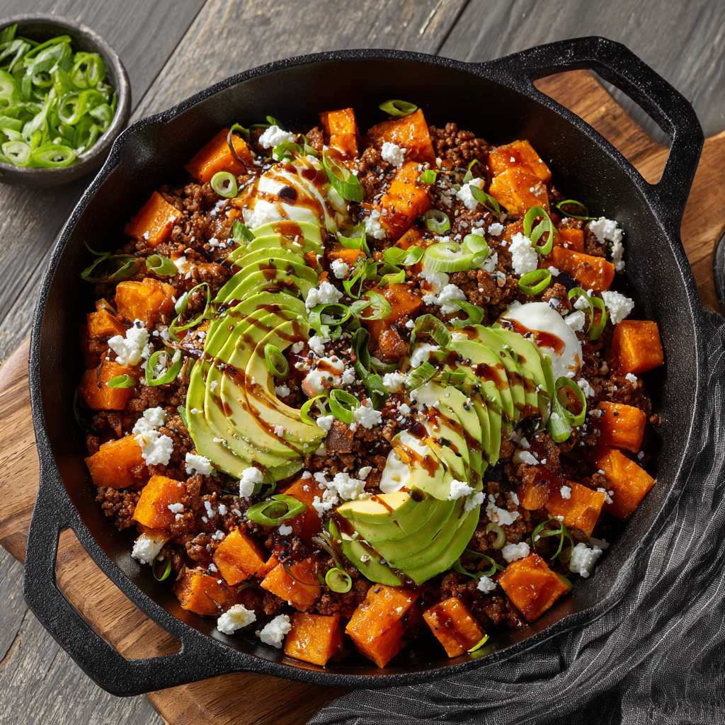 Sweet & Spicy Loaded Sweet Potato Skillet