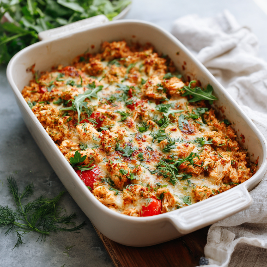 Cheesy Chicken Cauliflower Rice Bake