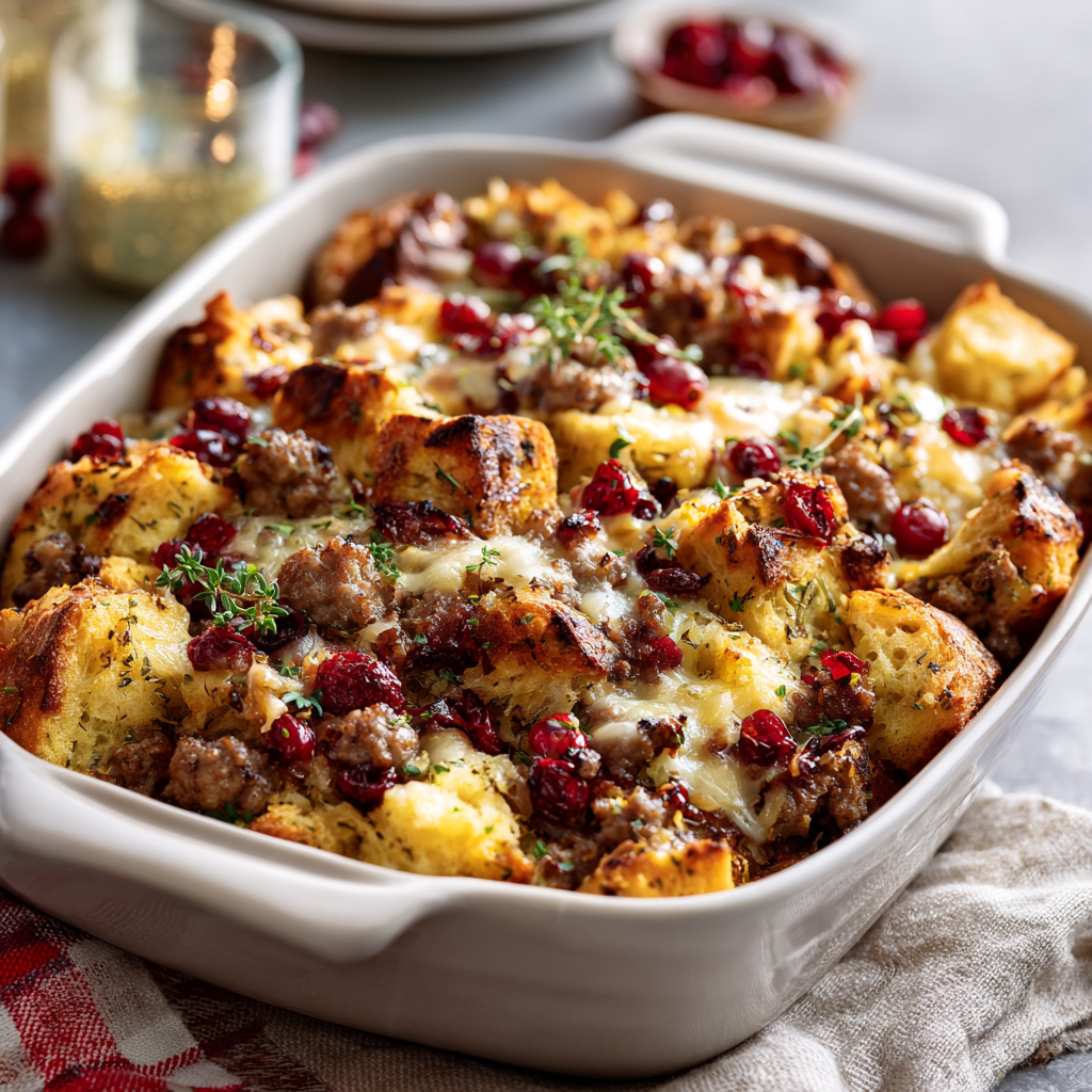 Cranberry Sausage & Stuffing Breakfast Casserole