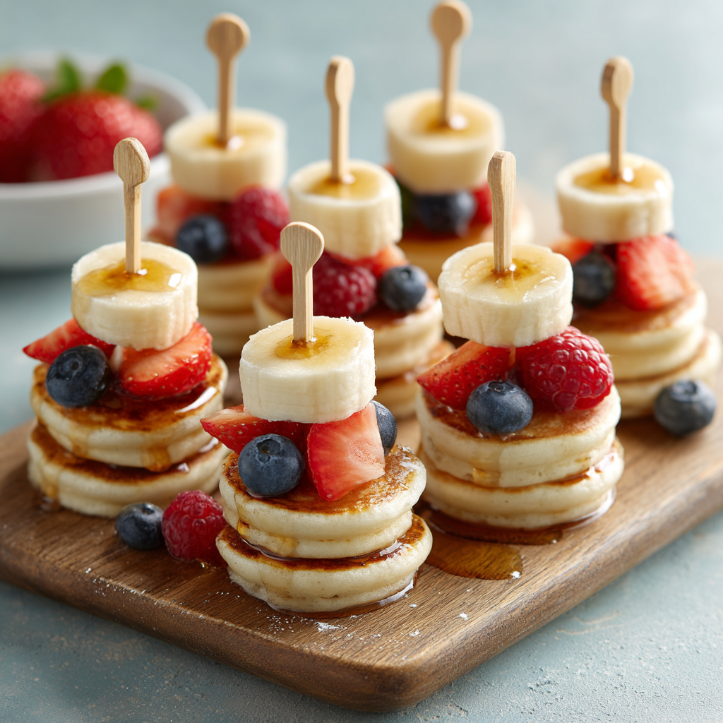 Mini Pancake Stacks : Bite-Sized, Fruity, and Fun to Eat