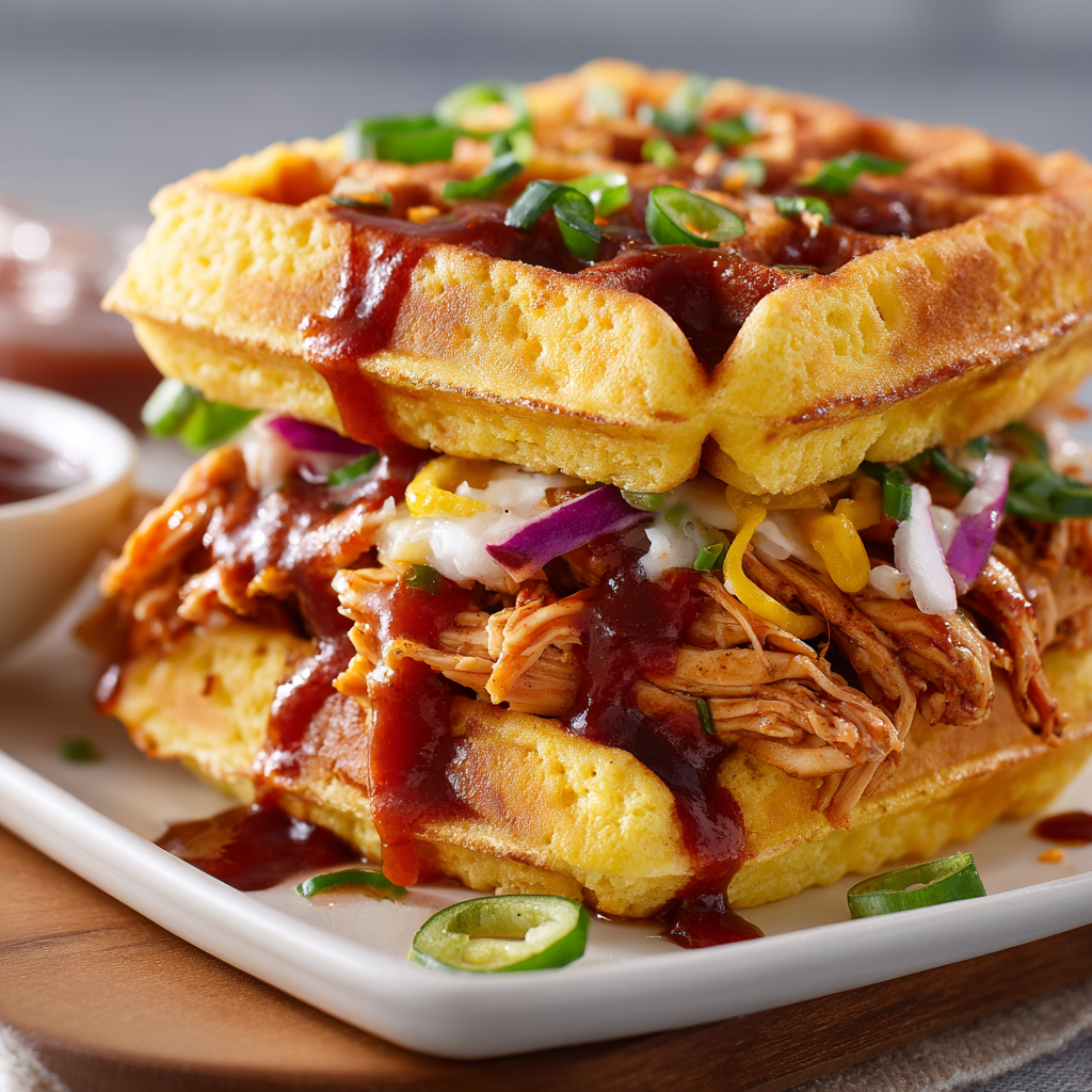 BBQ Chicken & Cornbread Waffle Sandwiches : Sweet, Savory, and Seriously Satisfying