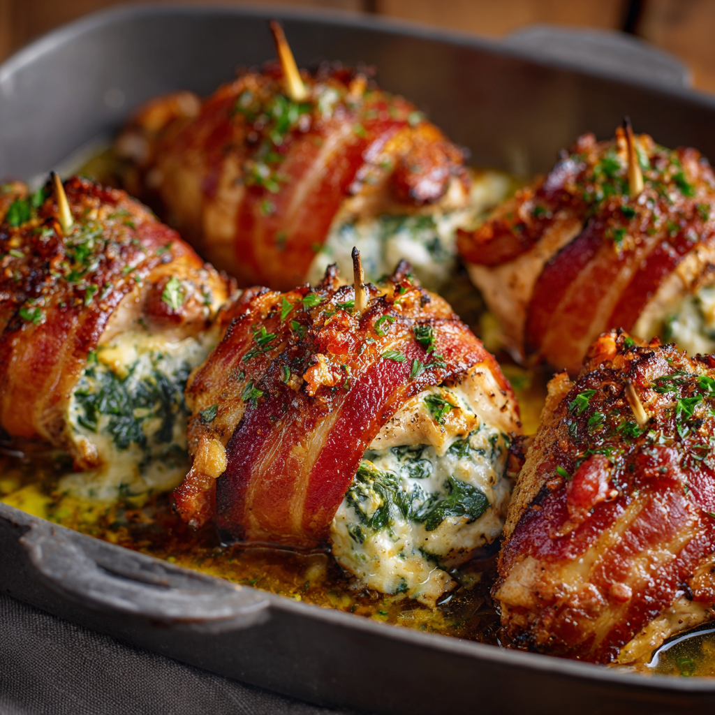 Bacon-Wrapped Stuffed Chicken Roasts : Juicy, Cheesy, and Wrapped in Crispy Goodness