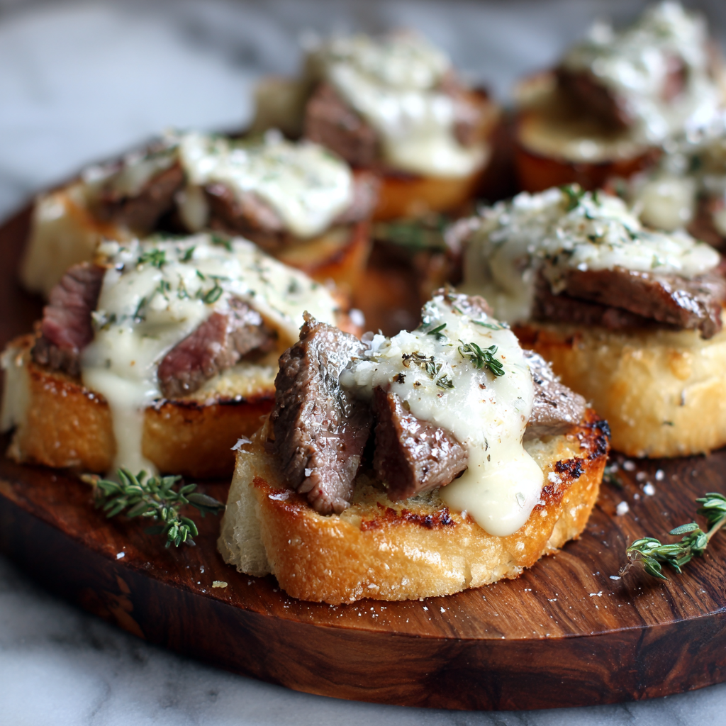 Beef Tenderloin Crostini with Parmesan Cream Sauce : Elegant, Rich & Perfect for Entertaining