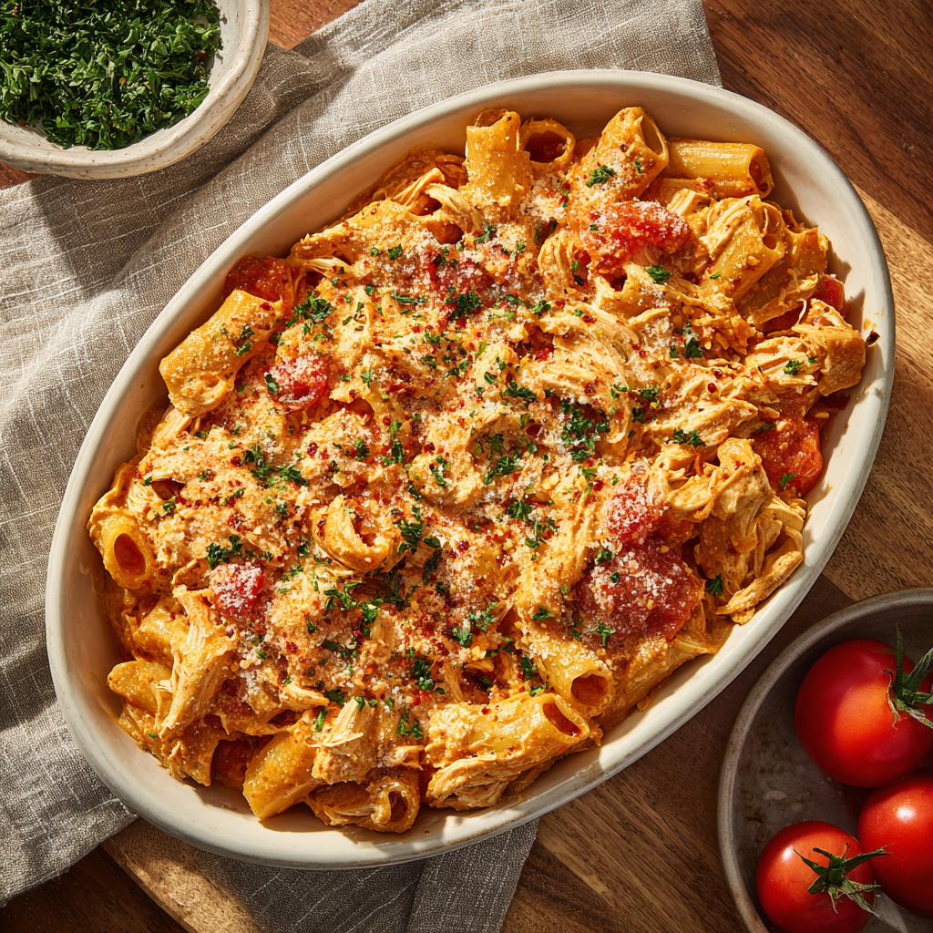 Creamy Chicken Tomato Pasta Bake with Miso & Cottage Cheese