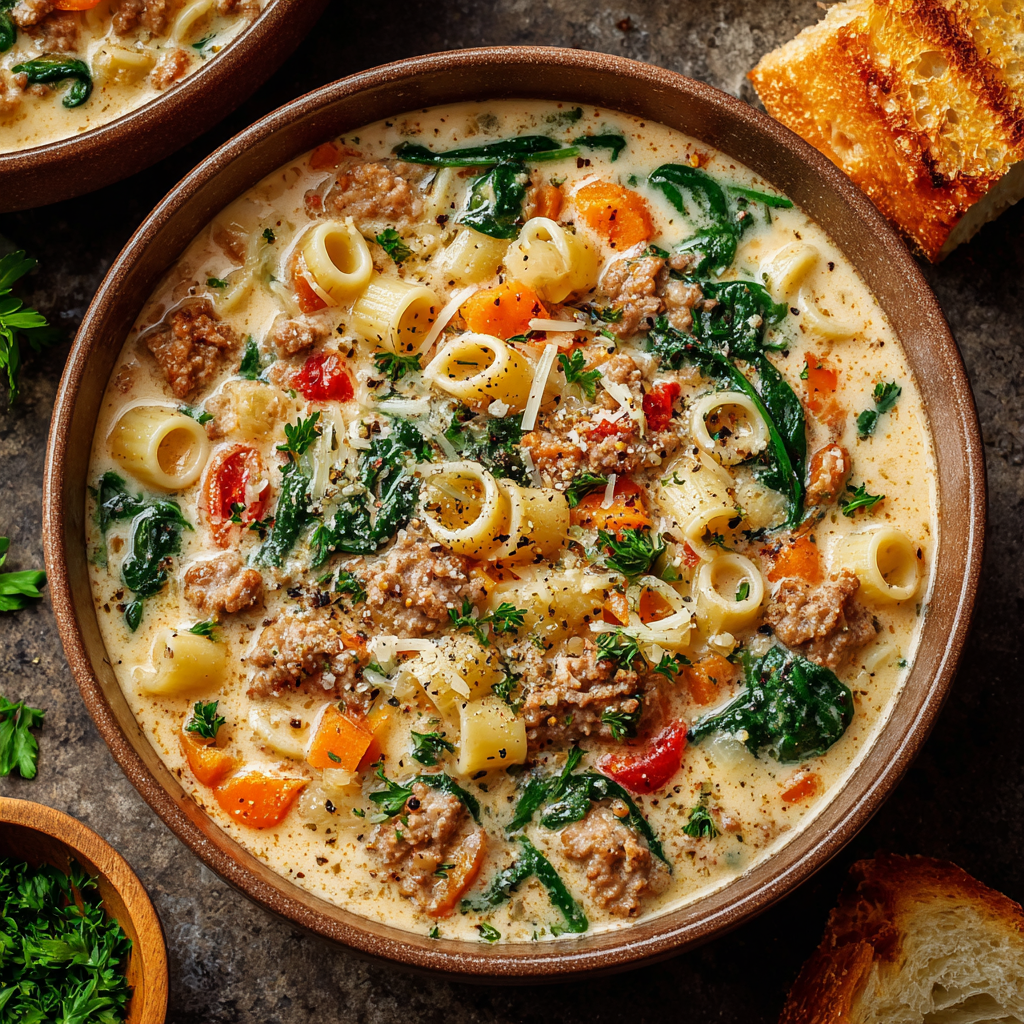 Creamy Italian Sausage & Spinach Soup with Ditalini : Cozy, One-Pot Comfort
