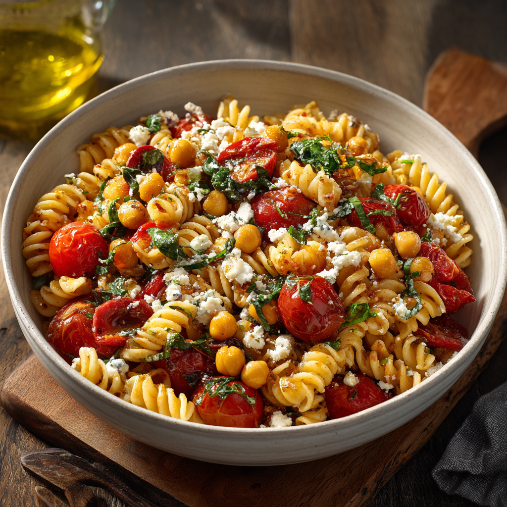 Mediterranean Pasta with Chickpeas, Feta & Tomato : Fresh, Fiber-Rich & Feel-Good