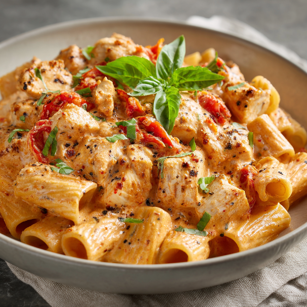 Roasted Red Pepper Chicken Rigatoni : Creamy, Bold & Comforting