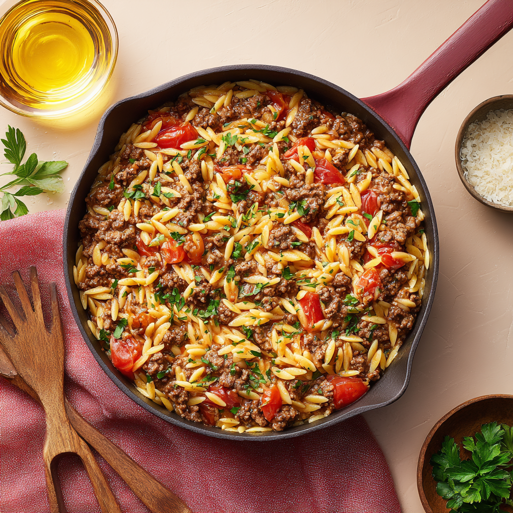 Savory Ground Beef Orzo Skillet : A Cozy 35-Minute Comfort Meal