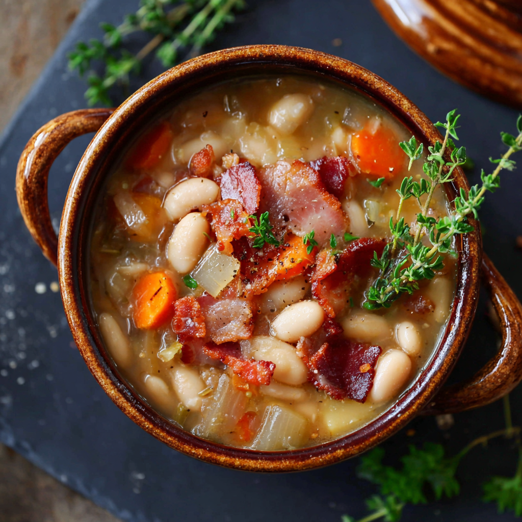 White Bean Soup with Bacon : Hearty, Smoky & Comfort in a Bowl