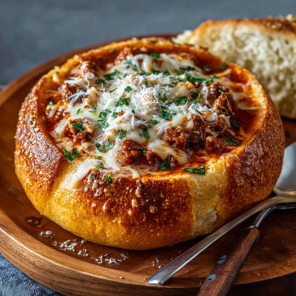 Lasagna Soup in a Bread Bowl : Thick, Cheesy, and Built for Sharing