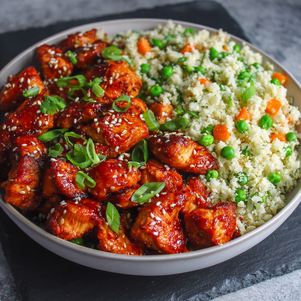 Sriracha Chicken with Cauliflower Fried Rice : Spicy, Low-Carb Meal Prep Done Right