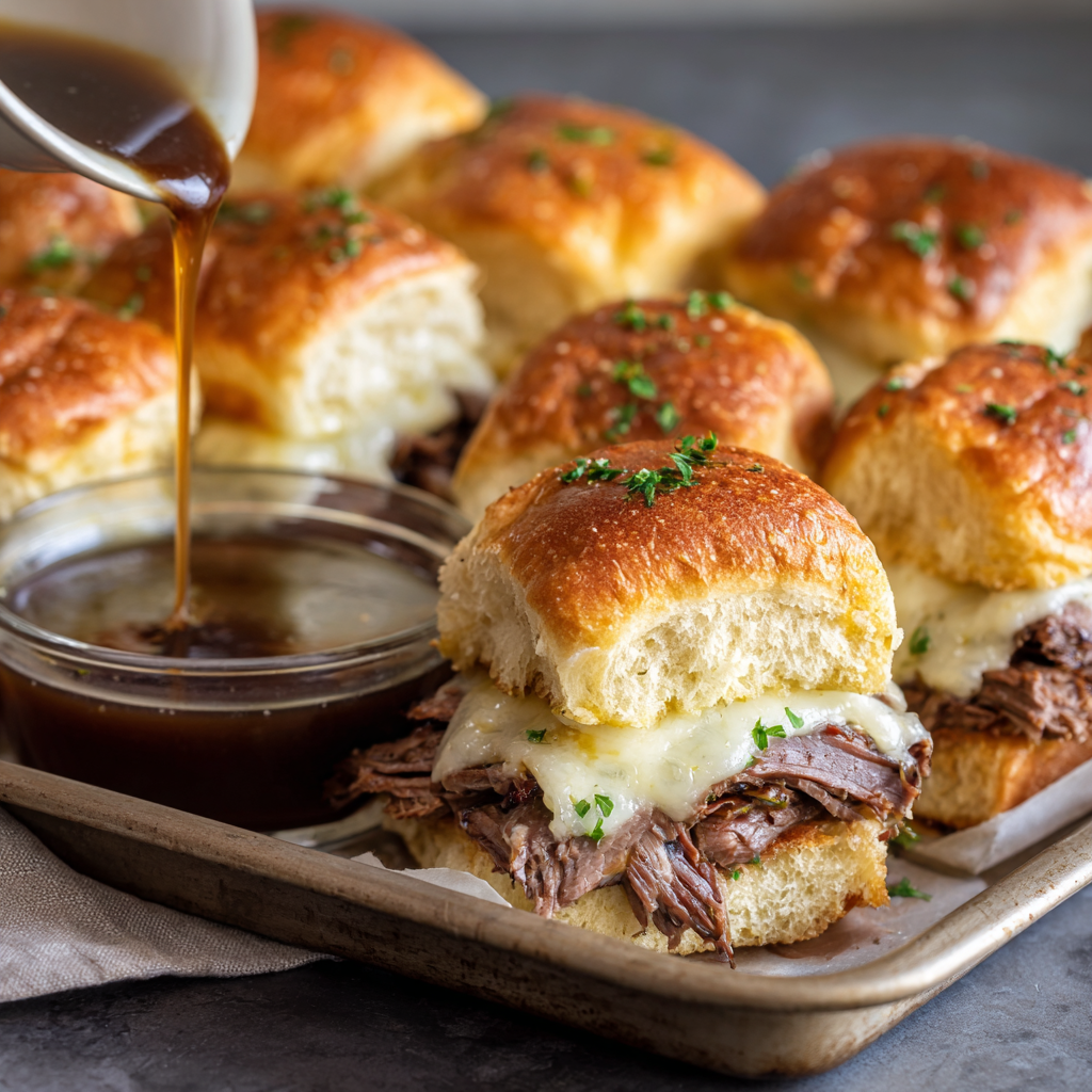 French Dip Sliders : Buttery, Cheesy, and Perfect for Dipping