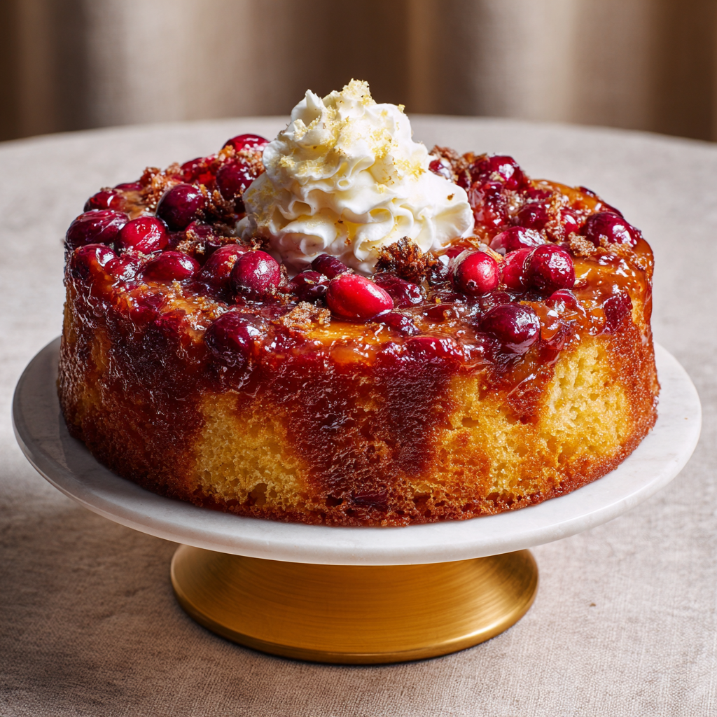 Upside-Down Cranberry-Caramel Cake with Orange & Spice