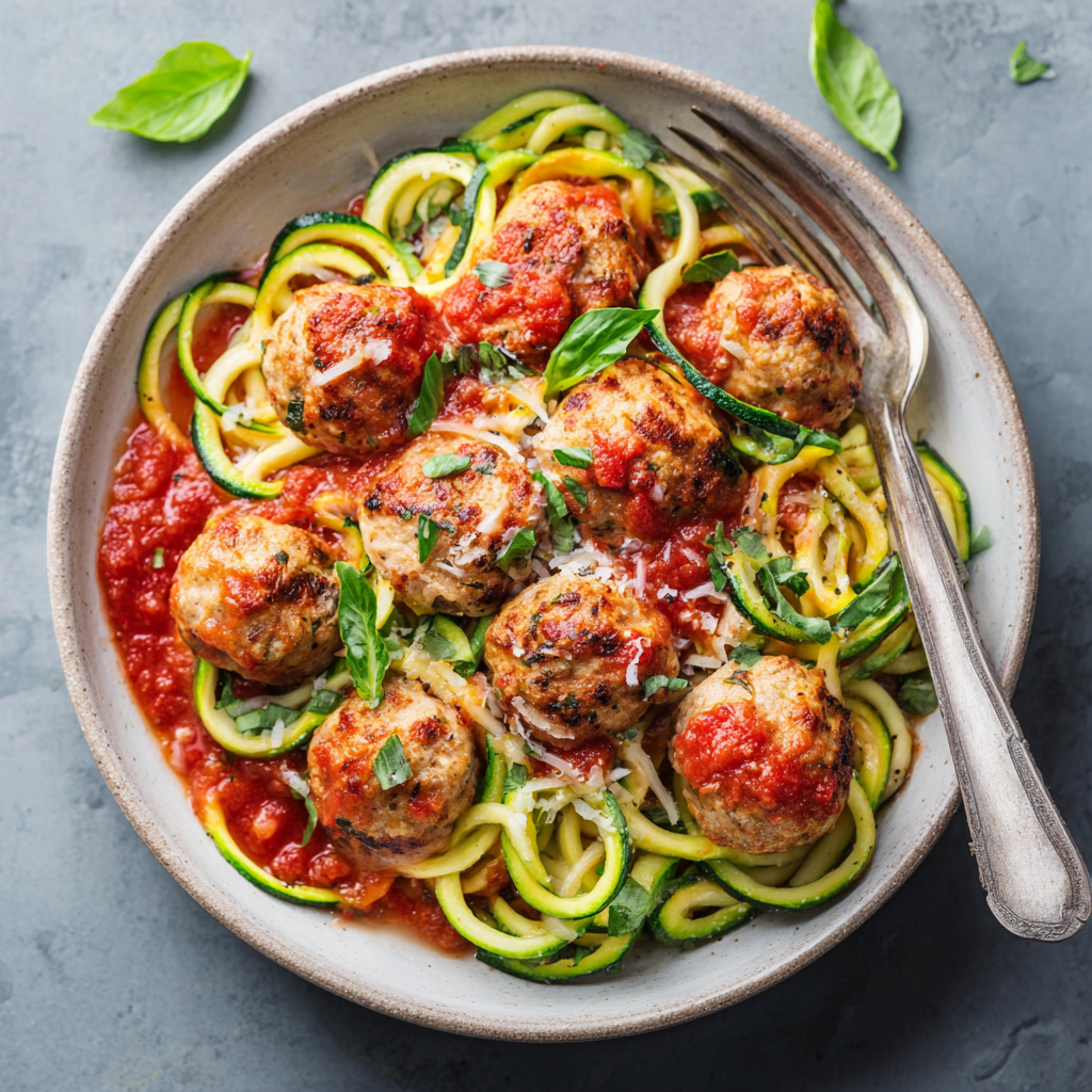 Zucchini Noodles with Turkey Meatballs : Low-Carb, High-Flavor, and Meal Prep Ready