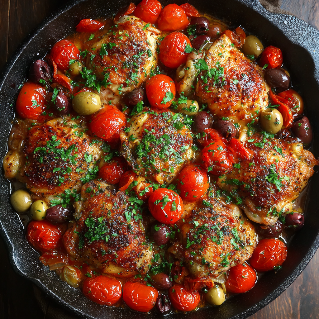 Baked Chicken Thighs with Tomatoes & Olives (Rustic & Juicy)