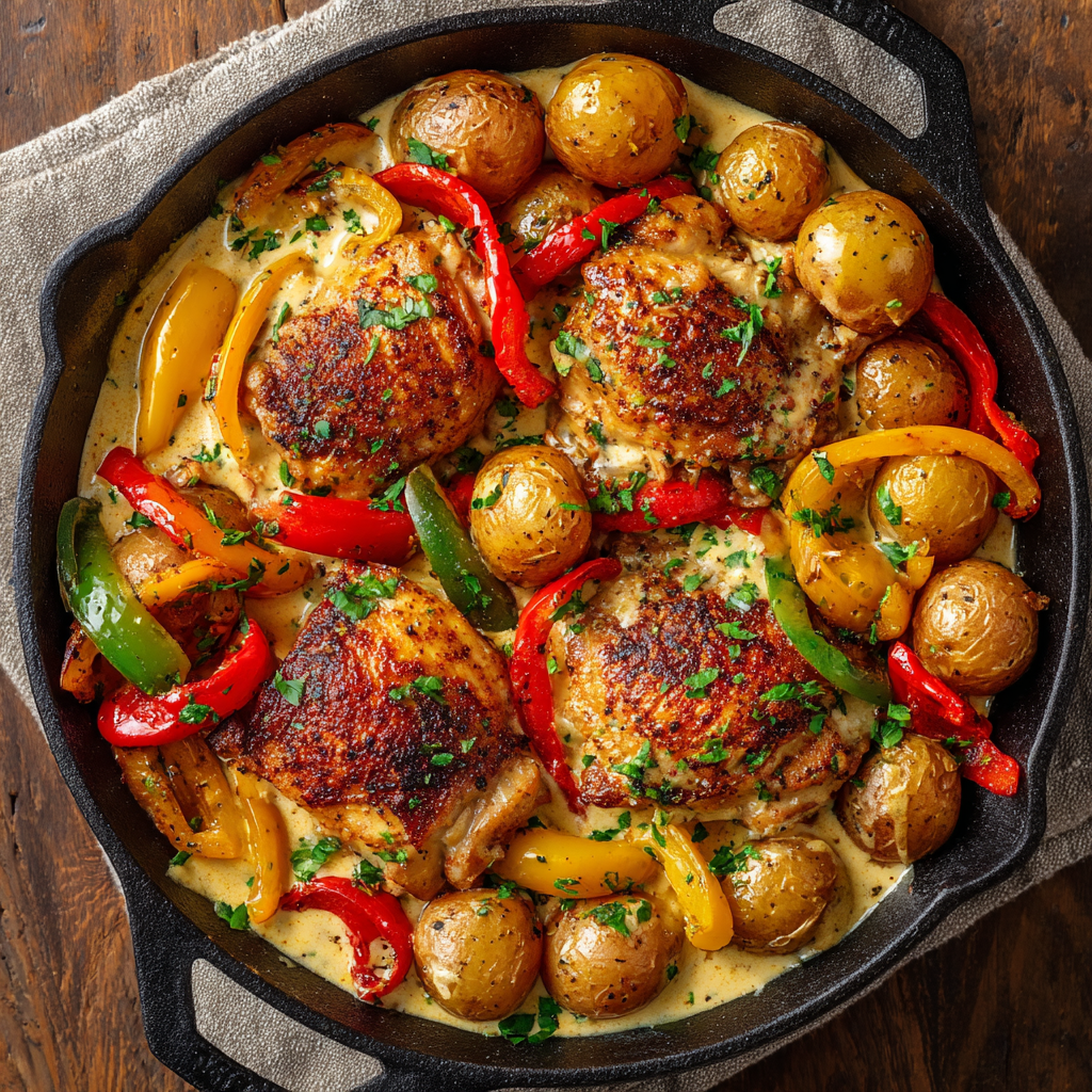 Cajun Chicken & Potatoes with Garlic Cream Sauce : Smoky, Bold & Comforting