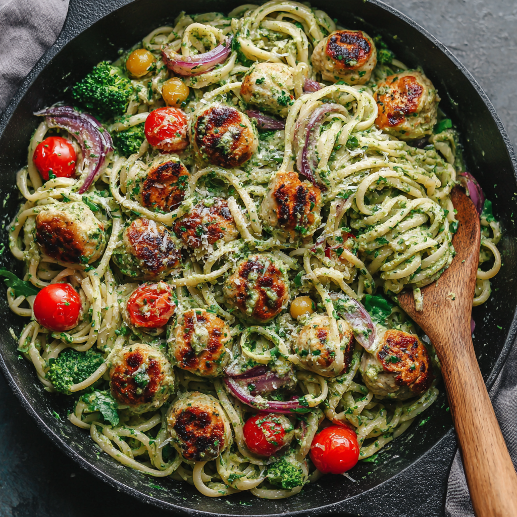 Creamy Arugula Pesto Chicken Pasta : High-Protein & Packed with Veggies