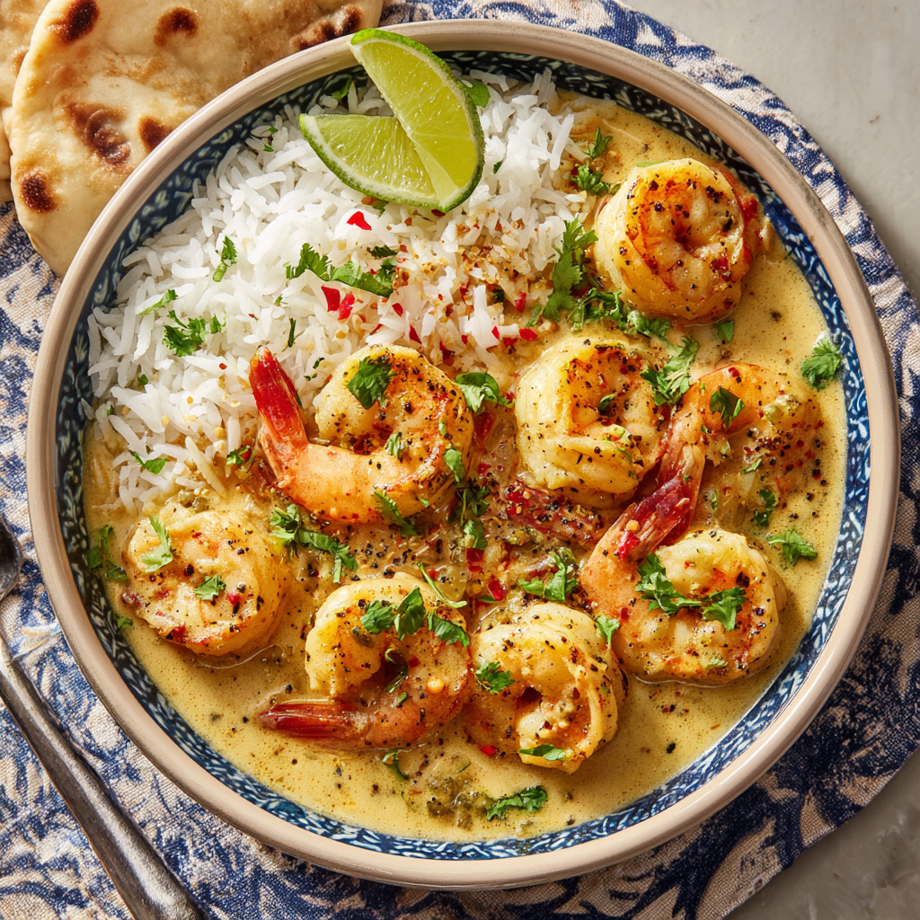 Creamy Coconut Shrimp Curry : Mild Heat, Bright Lime & Velvety Sauce