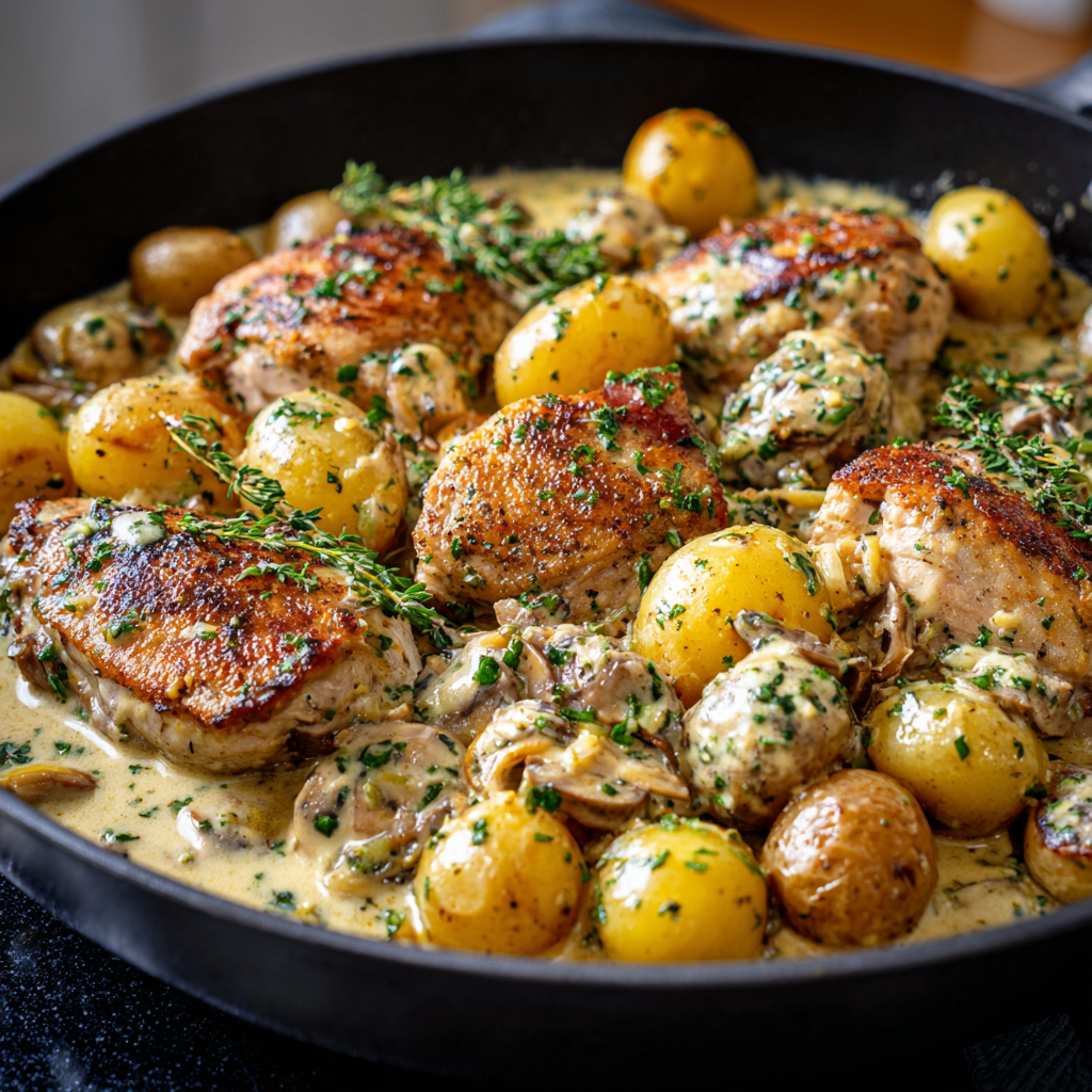 Creamy Dijon Chicken & Potatoes with Thyme and Shallots : Comfort Food with a Gourmet Touch