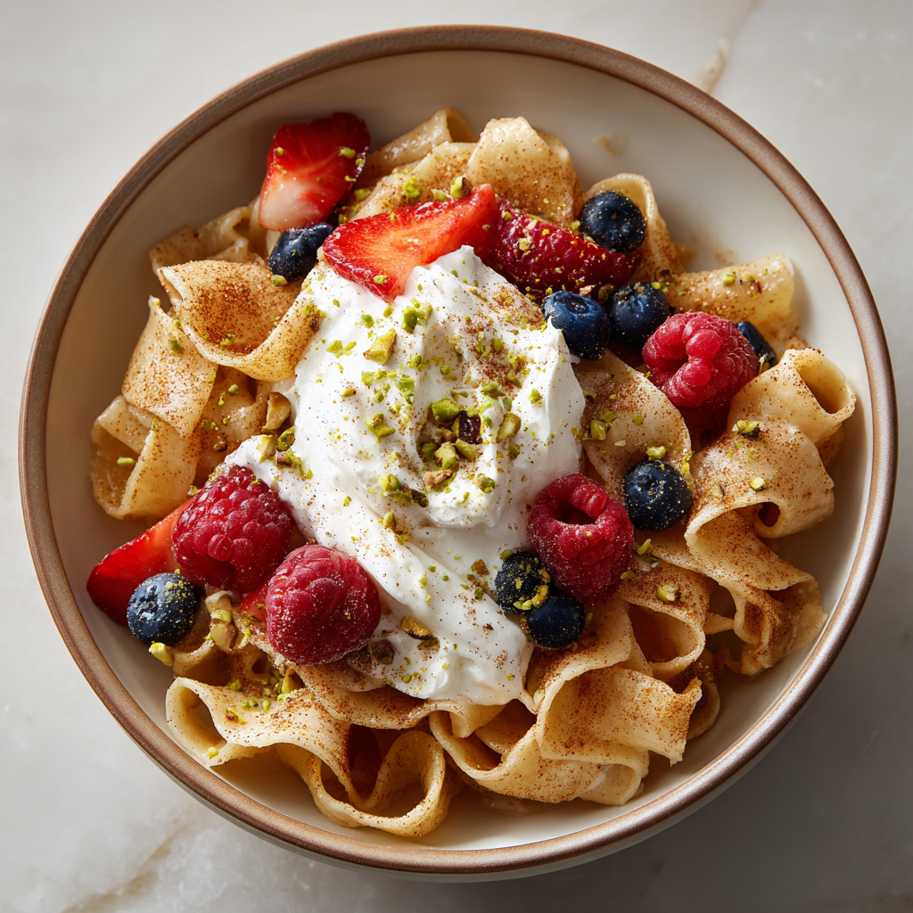 Dessert Pasta with Cinnamon Butter, Fresh Berries, and Mascarpone