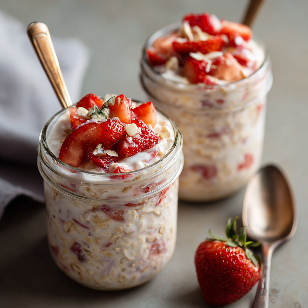 Easy Strawberries & Cream Overnight Oats : A Sweet, Creamy Morning Treat
