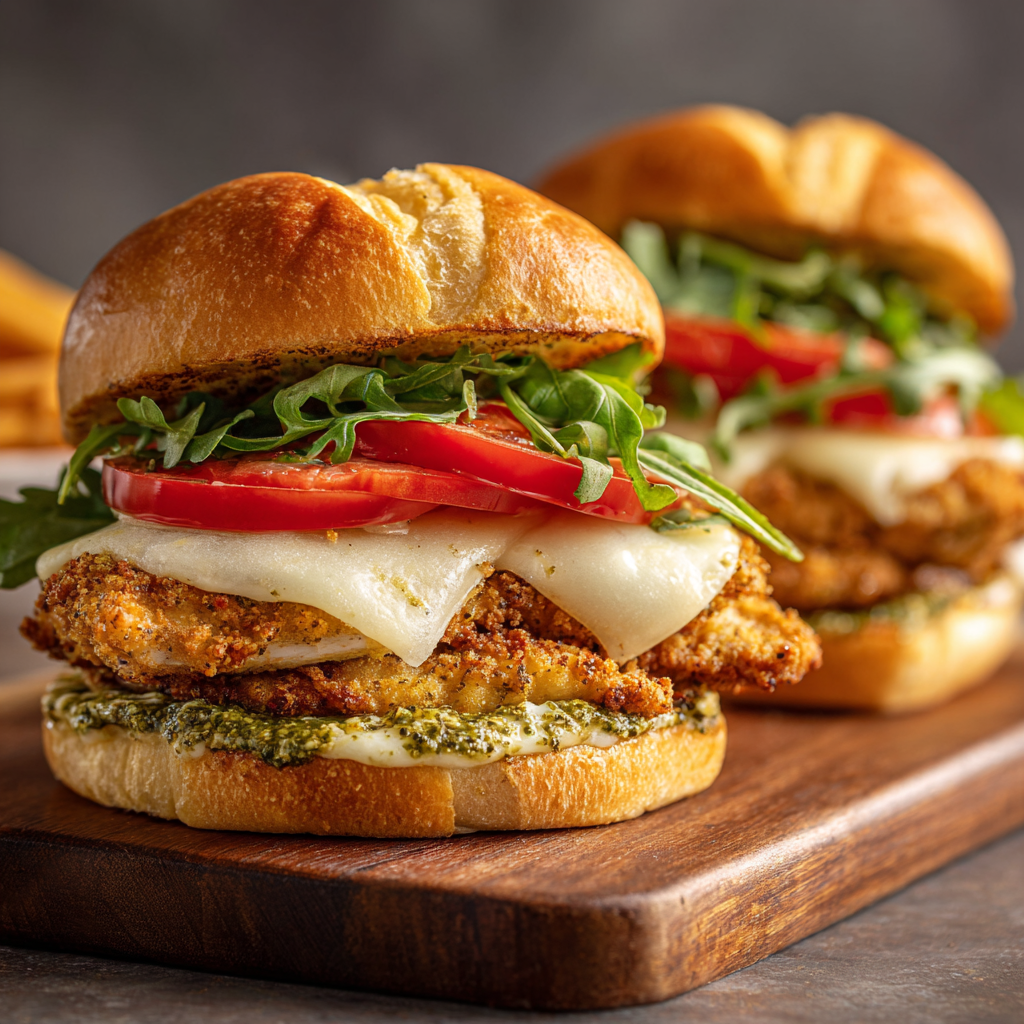 Italian Chicken Sandwich : Crispy, Cheesy, and Packed with Pesto Flavor