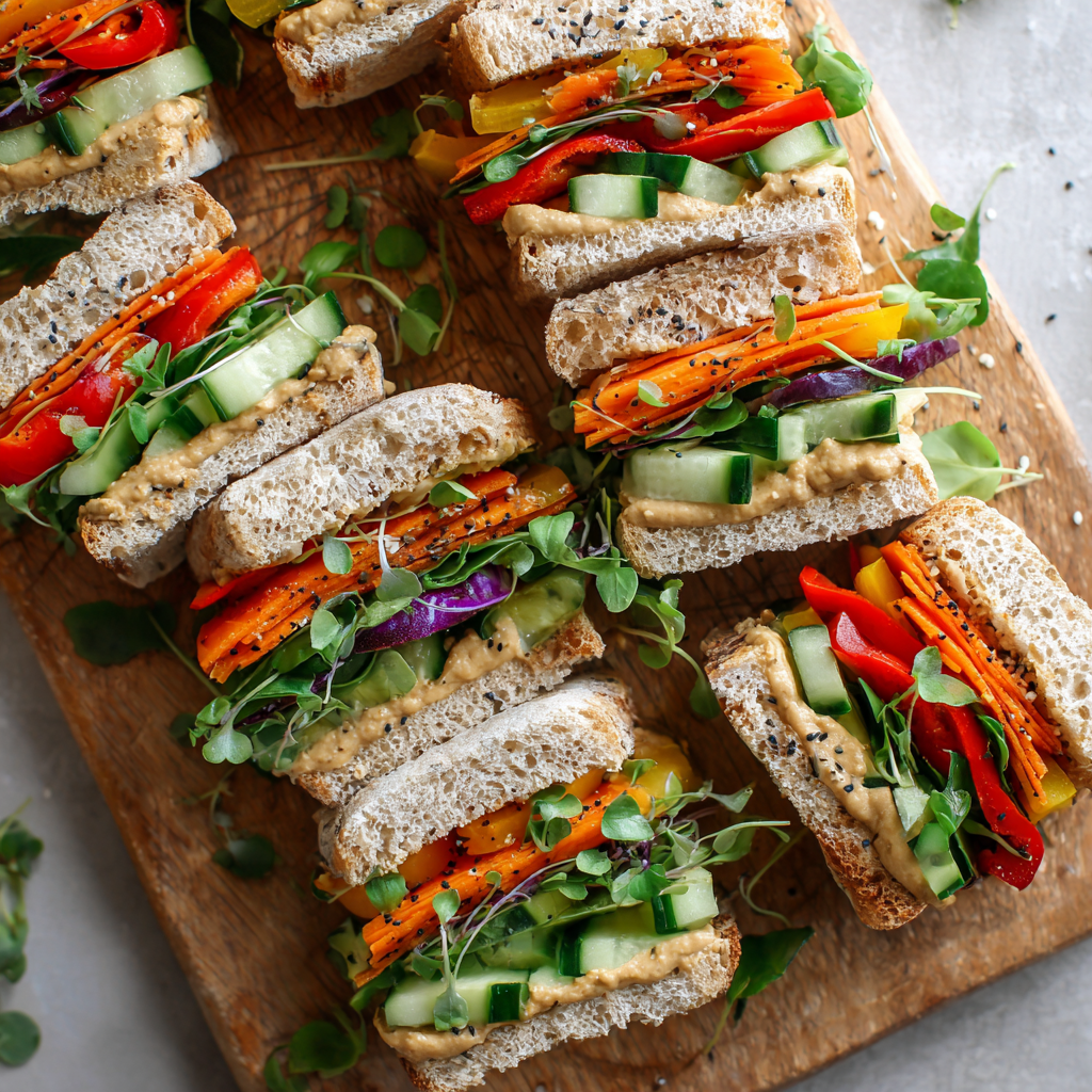 Mini Veggie & Hummus Sandwiches : Fresh, Colorful & Perfectly Snackable